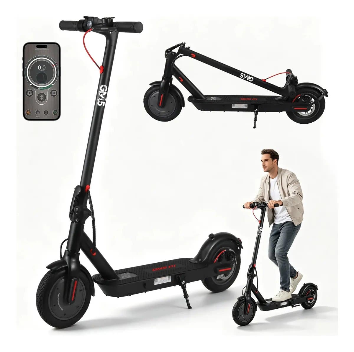 Patinete Elétrico GM5 P1 Preto Dobrável com Bluetooth, 25 km/h, Autonomia 22 km